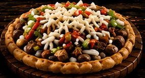 Sope con frijoles, carne, chiles y queso blanco desmoronado